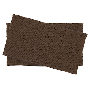 Plush Shag Chenille Mocha 17 in. x 24 in. 2-Piece Bath Mat Set