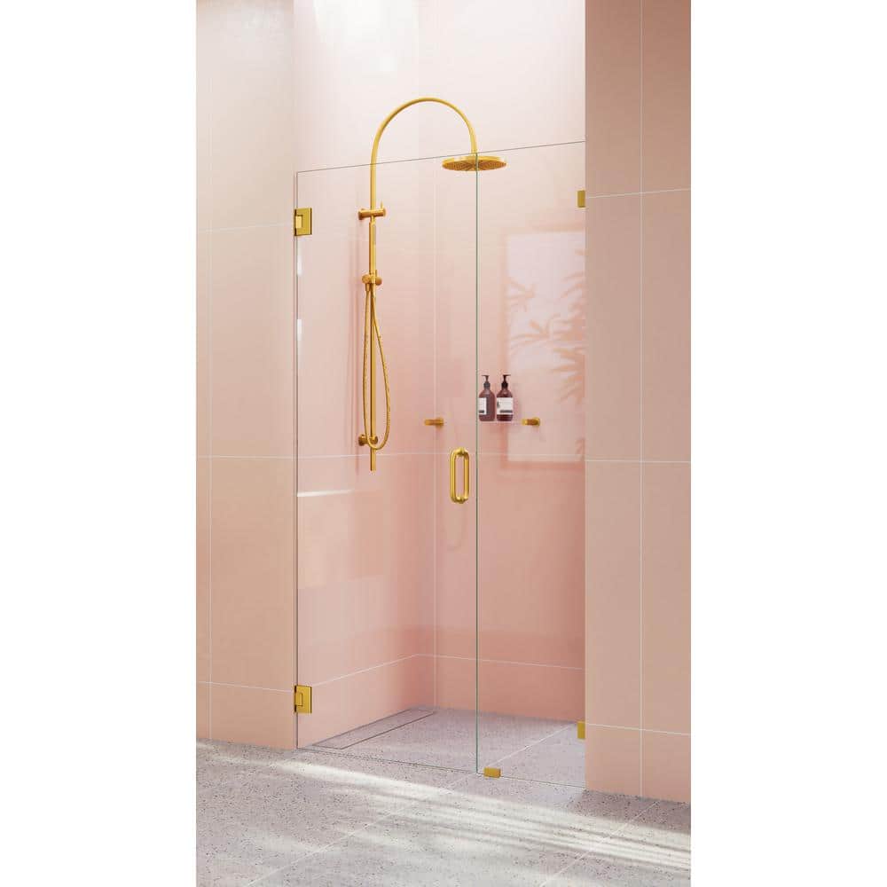 Illume 78" Frameless Clear Glass Shower Door with Satin Brass Hardware