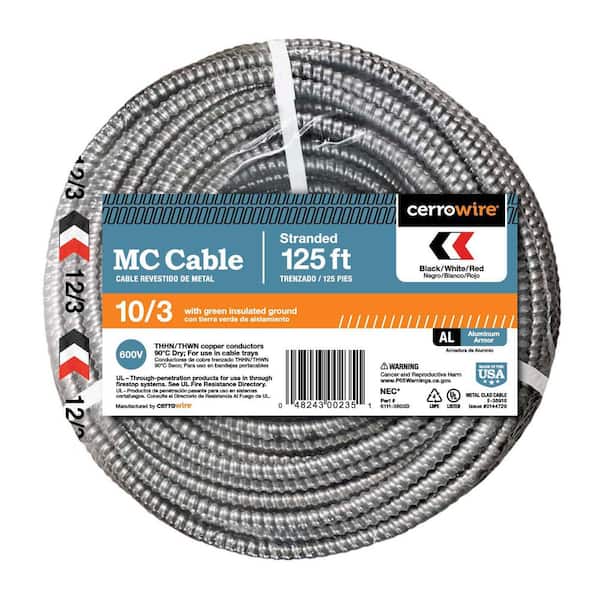 125 ft. 10/3 Stranded Copper MC (Metal Clad) Aluminum Armor Cable
