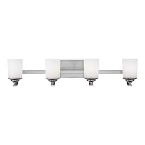 Kemal 34 in. 4-Light Brushed Nickel Traditional Wall Bathroom Vanity Light with Etched White Glass Shades