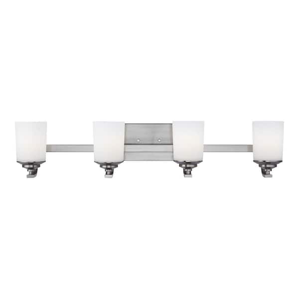 Generation Lighting Kemal 34 in. 4-Light Brushed Nickel Traditional Wall Bathroom Vanity Light with Etched White Glass Shades
