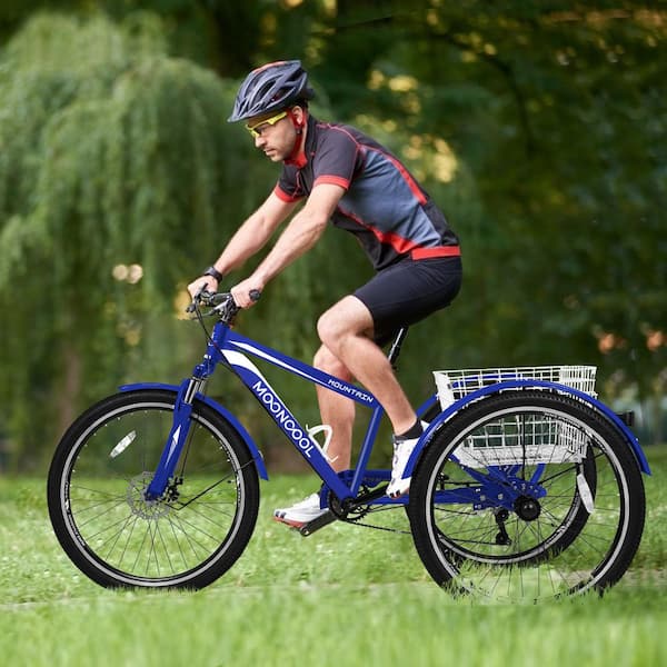 MOONCOOL 27.5 in. Adults Trikes with Shopping Basket, Adult Mountain Bike, 7-Speed 3-Wheel Bike Mountain Tricycle Cruiser Trike