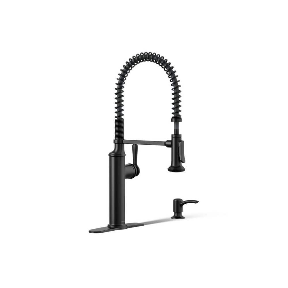 KOHLER Sous Pro-Style Single Handle Pull Down Sprayer Kitchen Faucet in Matte Black K-R10651-SD-BL