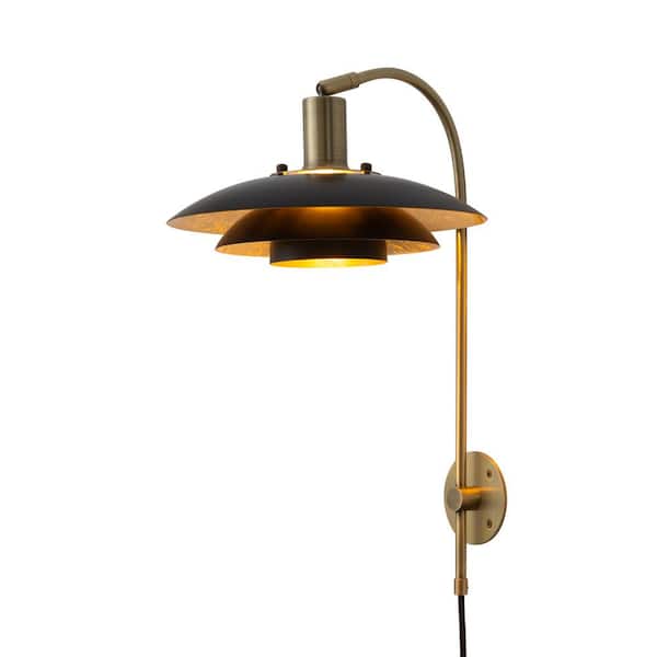 NOVA of California Rancho Mirage 16 in. 1-Light Matte Black Mid-Century Modern Smart Home Enabled Wall Sconce with Standard Shade