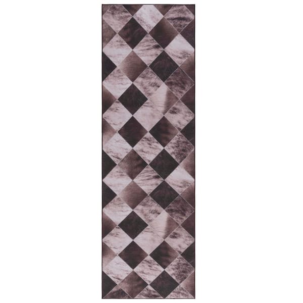 SAFAVIEH Faux Hide Light Brown/Brown 3 ft. x 8 ft. Machine Washable Plaid Gradient Runner Rug