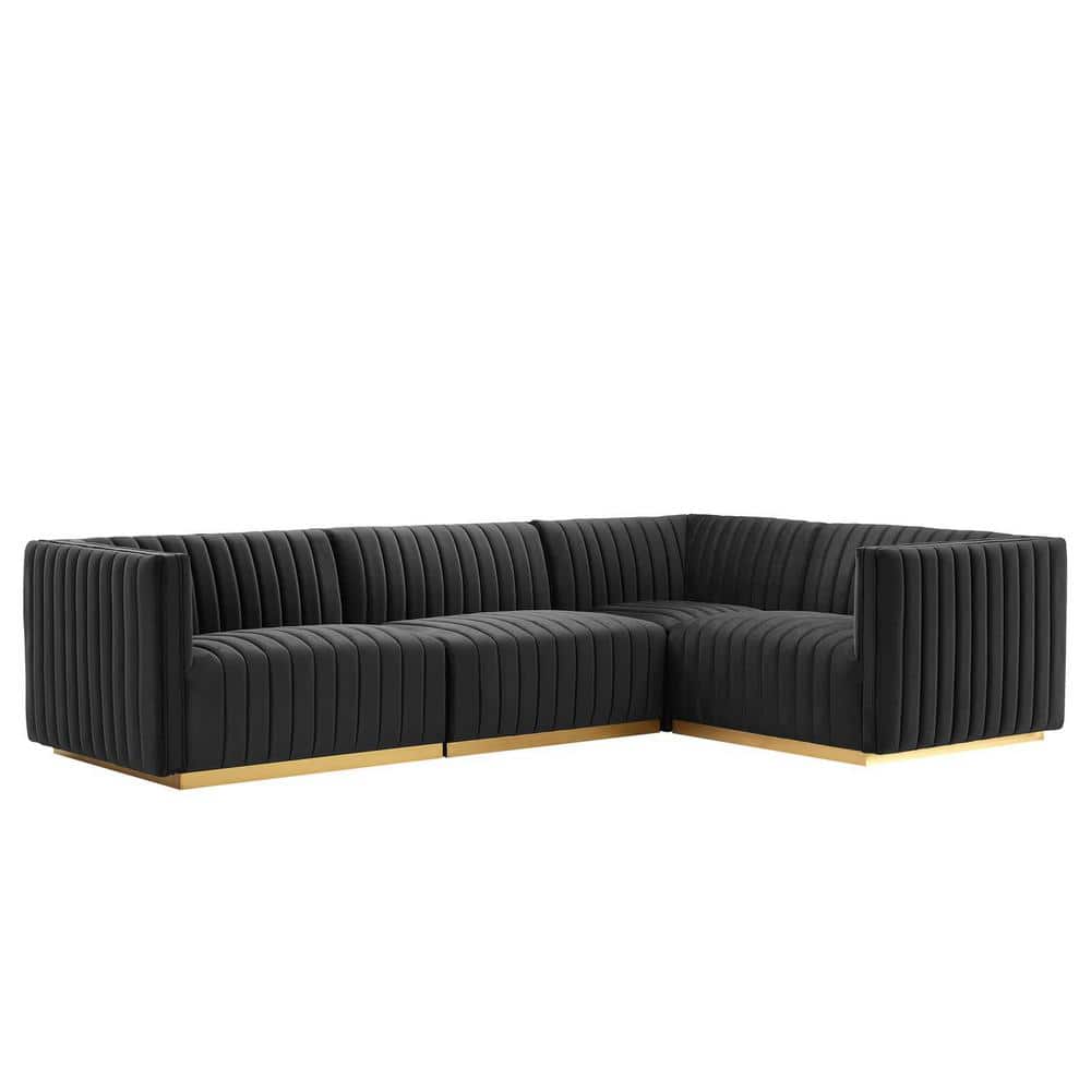 Black and Gold Velvet Tufted 4-Piece Sectional Sofa