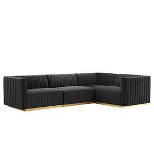 Conjure 109.5 in. W Channel Tufted Performance Velvet 4-Piece Sectional in Gold Black