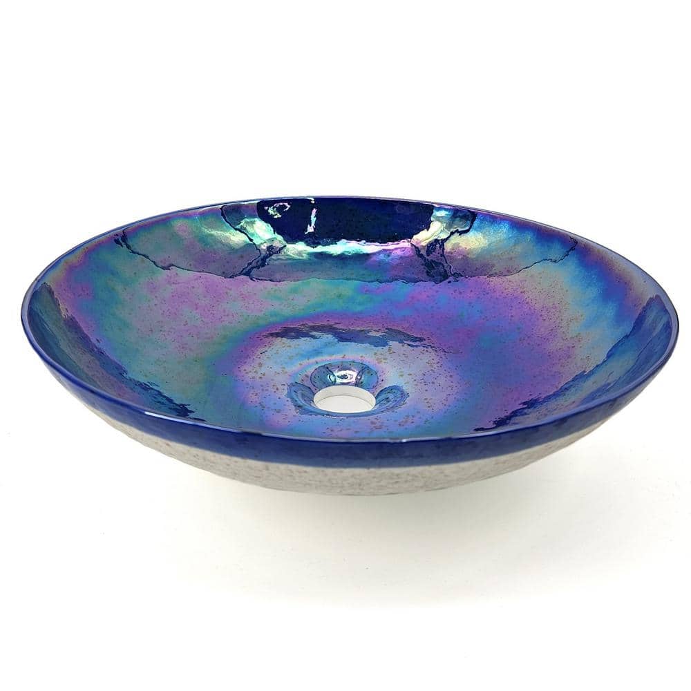 Celestial Blue Round Murano Glass Vessel Bathroom Sink