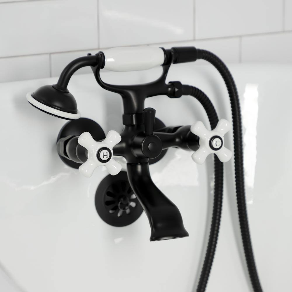 Matte Black Brass Wall Mount Clawfoot Tub Faucet with Hand Shower
