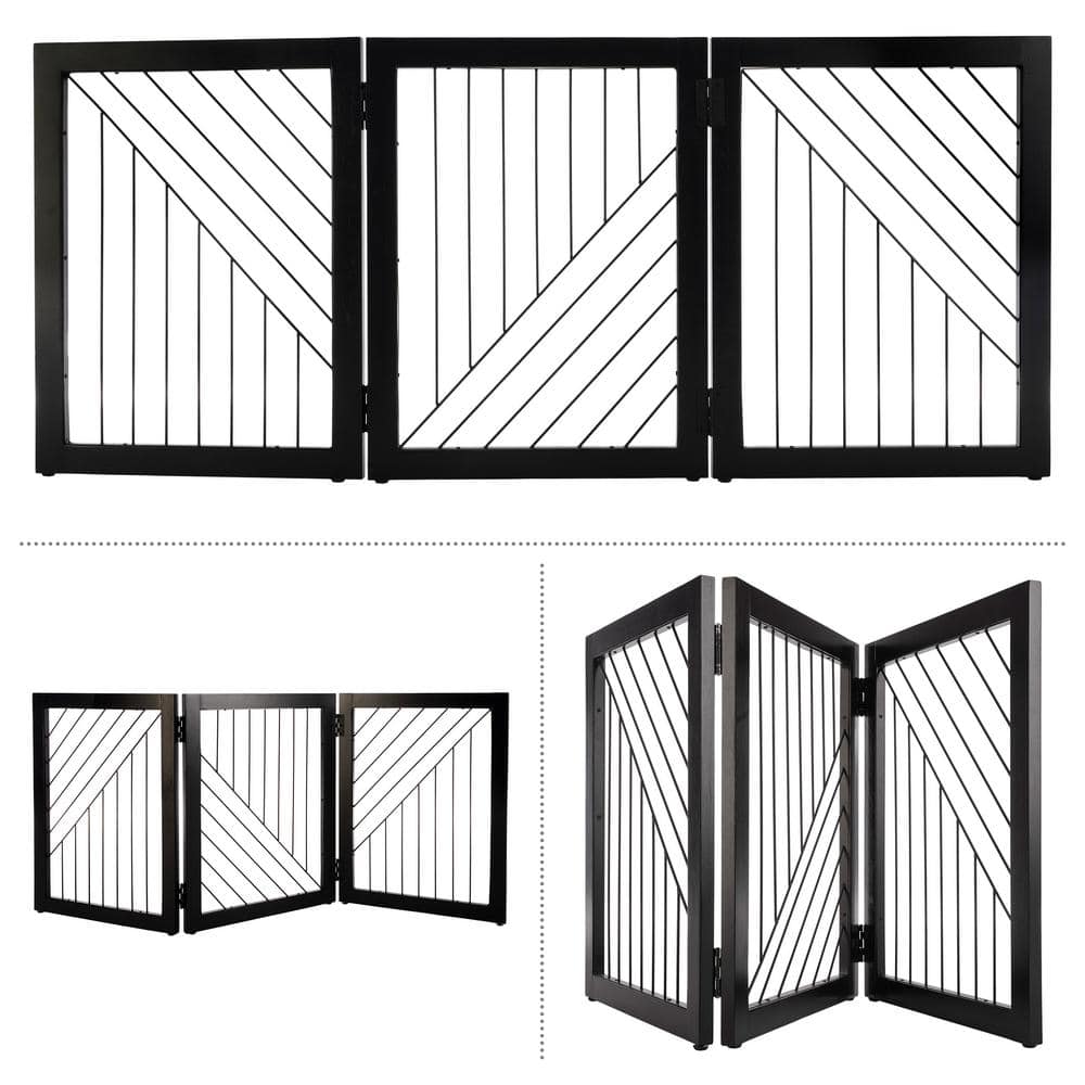 Black Metal Freestanding Foldable Pet Gate for Stairs