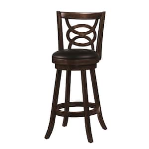 42.25 in. Cappuccino and Black High Back Wood Frame Swivel Bar Stools with Faux Leather Seat (Set of 2)