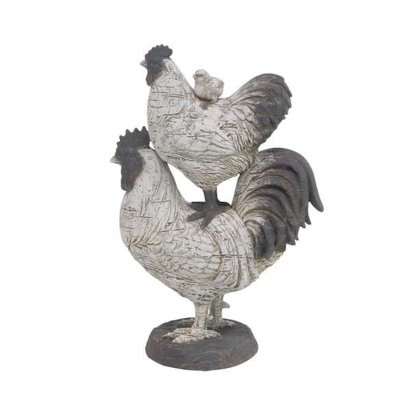 Litton Lane 5 in. x 12 in. White Polystone Rooster Sculpture