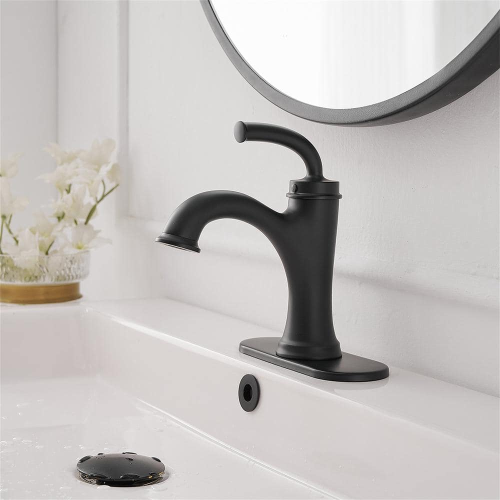 Matte Black Brass Single Handle Bathroom Faucet with Drain Kit
