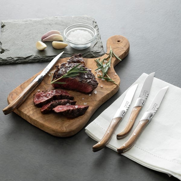 French Home Laguiole Connoisseur Steak Knives with Olive Wood