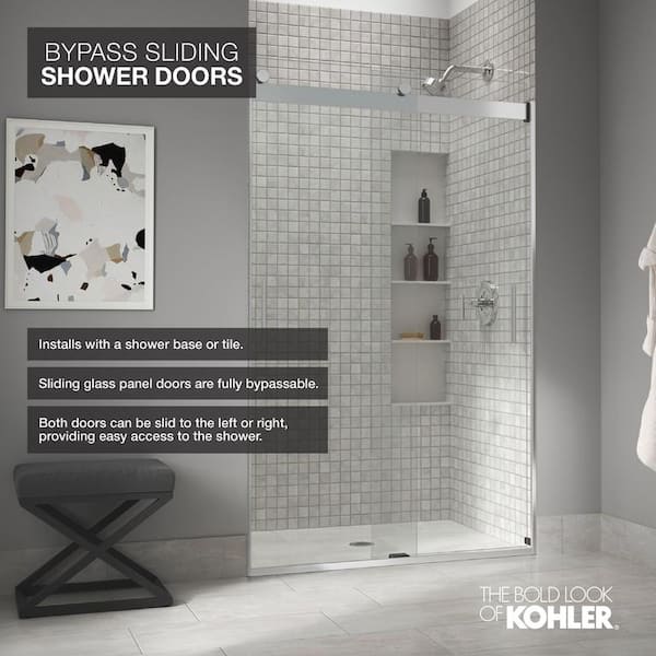 KOHLER Levity 57-60 in. W x 62 in. H Frameless Sliding Tub Door in Anodized Dark Bronze with 3/8 in. Thick Crystal Clear Glass