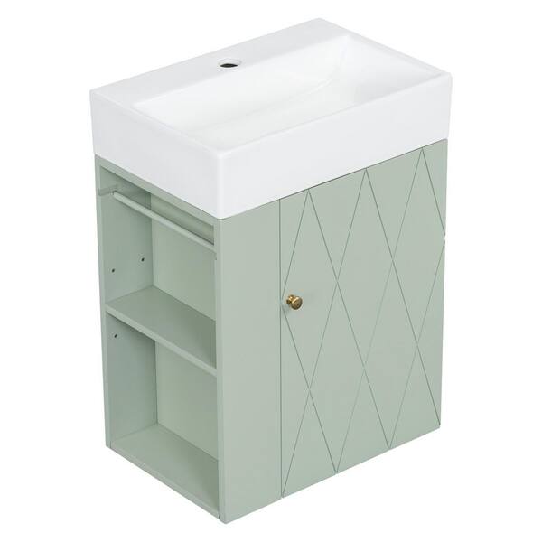 20 in. Green Bath Vanity with White Ceramic Top and Towel Bar