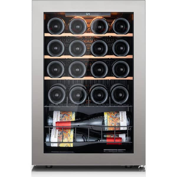 Single Zone 22-Bottle Freestanding Wine Cooler Fridge Cellar Cooling Unit in Stainless Steel with Trimless Front Door