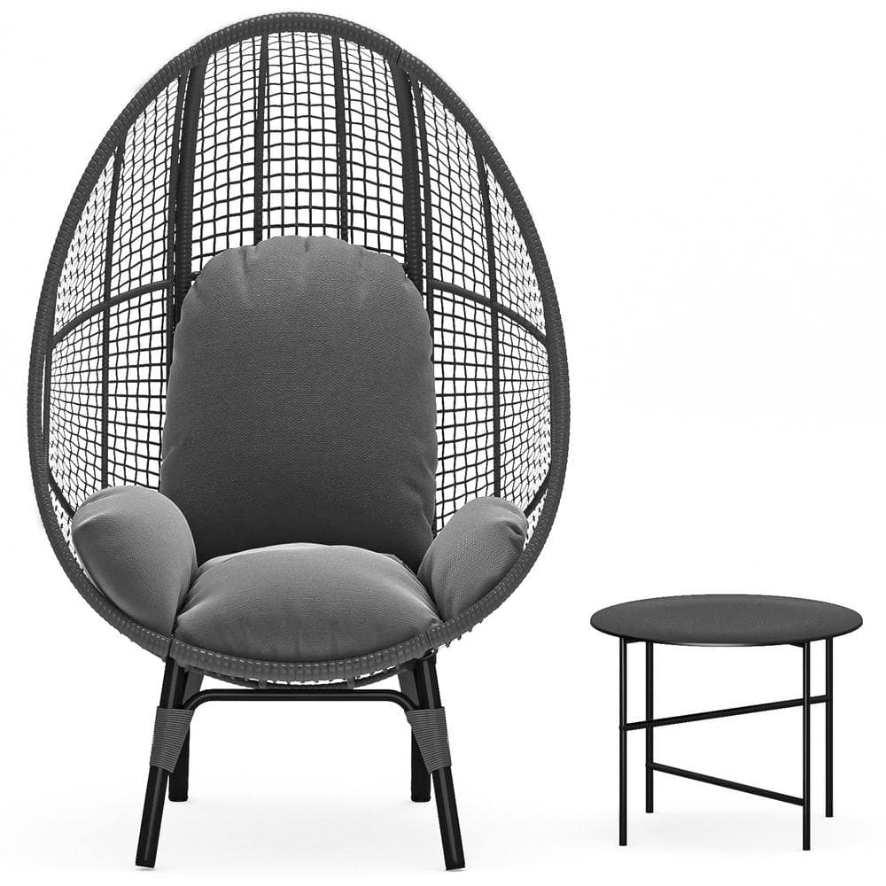 Harper & Bright Designs Gray Large Wicker Egg Chair Indoor Outdoor