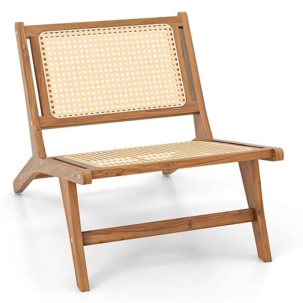 Costway Natural Teak Wooden Outdoor Lounge Chair in. Set of 1