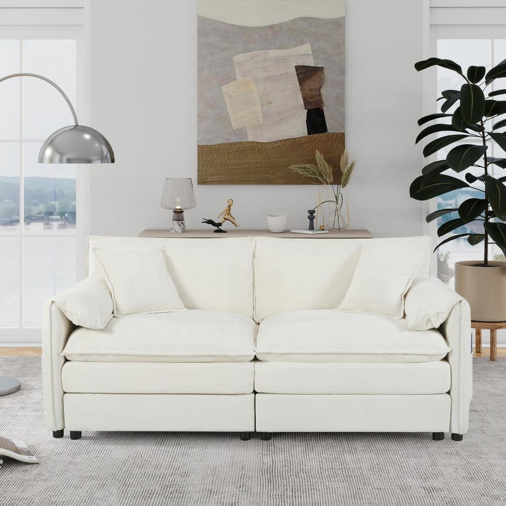 75.59 in. Chenille Rectangle Loveseat Sofa 2-Seater Cloud Couch in Beige for Office Apartment, DIY Combination