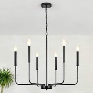 Marshana 6-Light Traditional Fixture Black Modern Farmhouse Candle Chandelier for Kitchen Island Living Room Dining Room