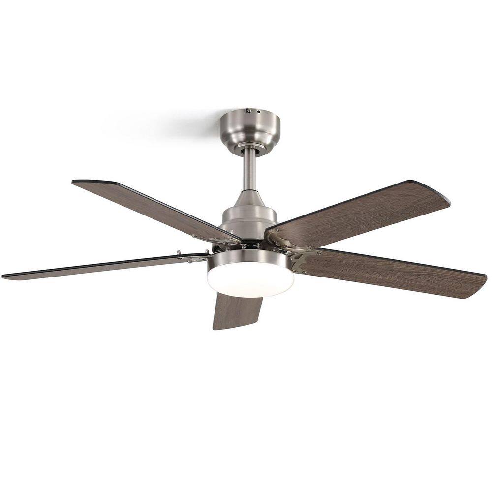 42 in. Indoor Standard Downrod Mount Integrated LED Silver and Gray Brown Ceiling Fan with Light and Remote Control price history on PriceWatchPro