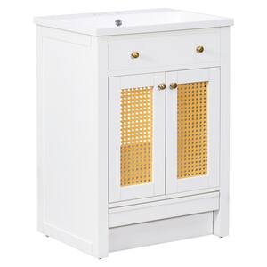 24 in. W x 18 in. D x 34 in. H Single Sink Freestanding Bath Vanity in White with White Resin Top