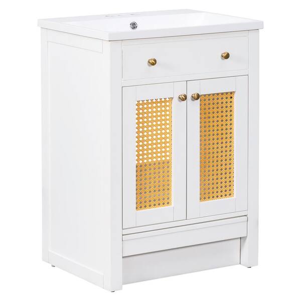 Nestfair 24 in. W x 18 in. D x 34 in. H Single Sink Freestanding Bath Vanity in White with White Resin Top