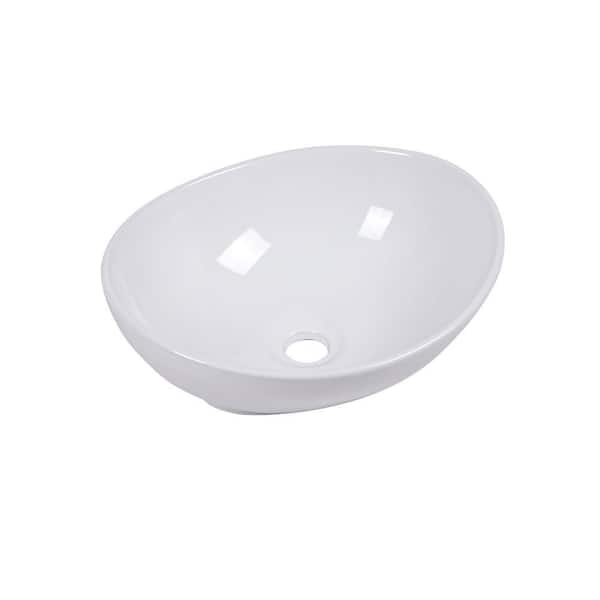 Ami Bathroom Ceramic 16 in. L x 13 in. W x 5.5 in. H Oval Vessel Sink Art Basin in White