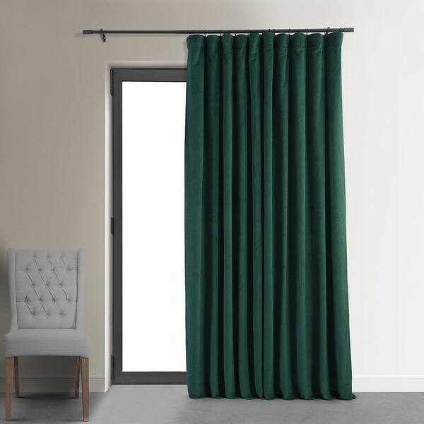 Exclusive Fabrics & Furnishings Signature Blackforest Green Extra Wide Rod Pocket Velvet Blackout Curtain 100 in. W x 120 in. L (1 Panel)