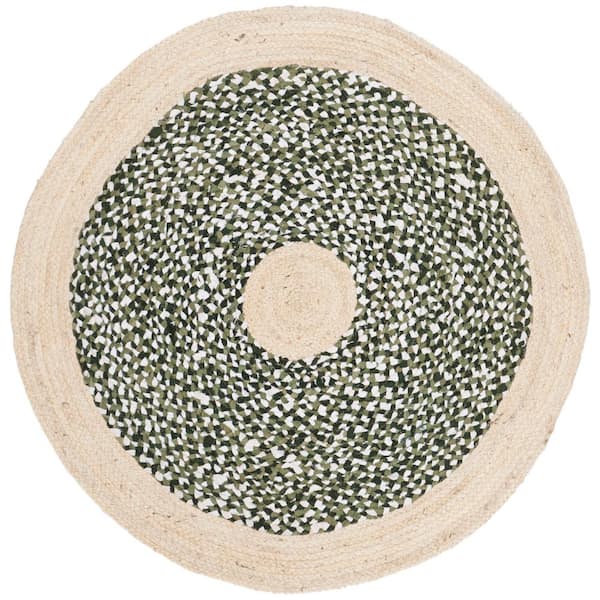 SAFAVIEH Cape Cod Green/Natural 3 ft. x 3 ft. Braided Round Area Rug