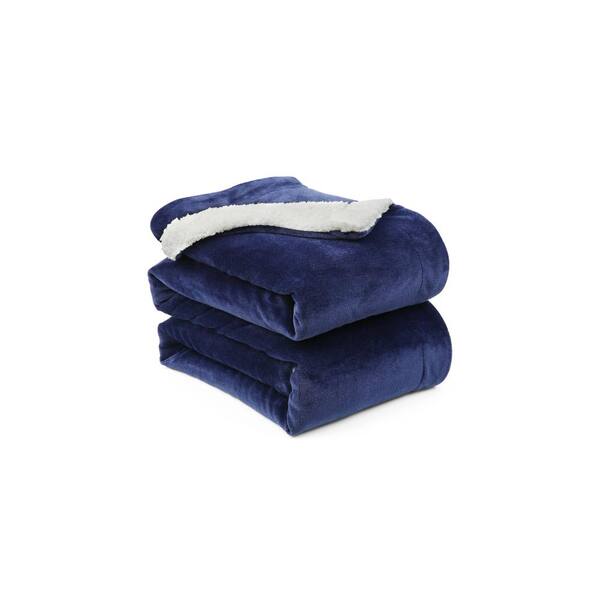 Unbranded Navy Sherpa 108 x 90 King 100% Polyester Blanket