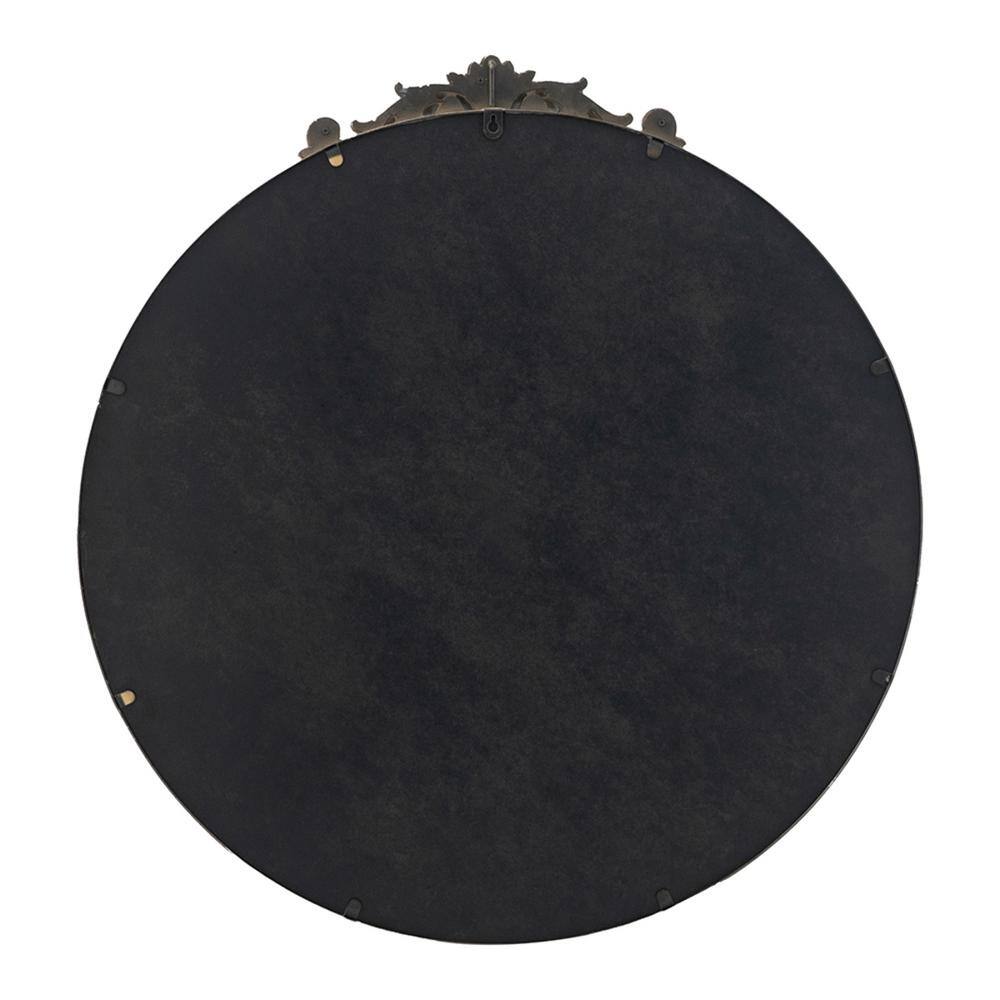 Round Gold Baroque-Inspired Mirror with Silver Detailing
