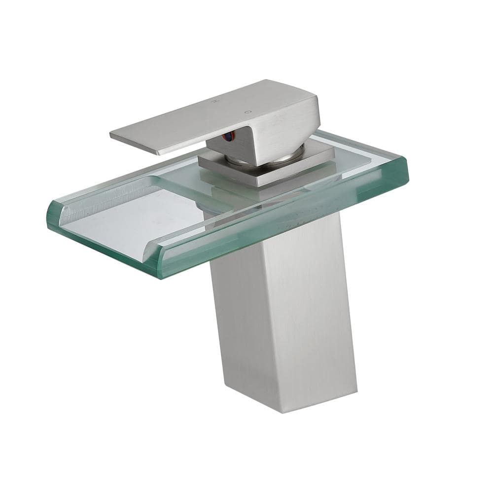 Single Handle Single Hole Bathroom Faucet with LED Light Brass Waterfall Si