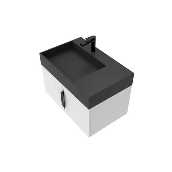 castellousa Maranon 30 in. W x 18.9 in. D x 19.75 in. H Single Left Sink Bath Vanity in White with Black Solid Surface White Top