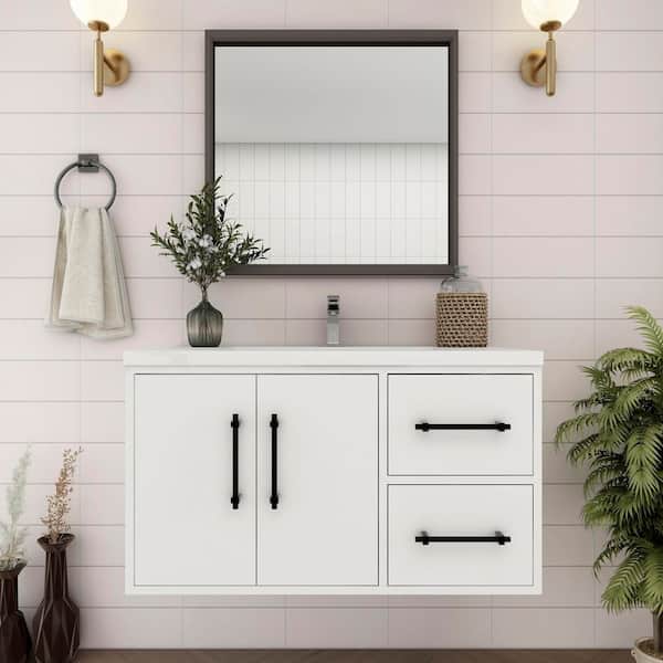 Victoria 36 in. W x 20 in. D x 22 in. H Single Sink Floating Bath Vanity in Gloss White with White Acrylic Top