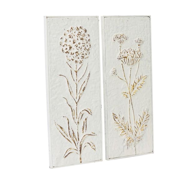 Litton Lane Metal Gold Dimensional Abstract Wall Decor with White Wood  Backing (Set of 2) 041501 - The Home Depot