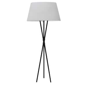 Gabriela 61 .5 in. Matte Black Floor Lamp with a White Fabric Shade