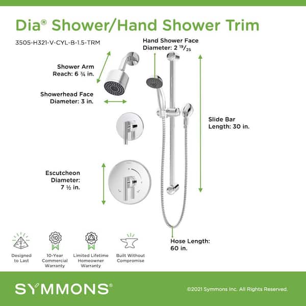Symmons Dia 2-Handle 1-Spray Shower Trim with 1-Spray Hand Shower