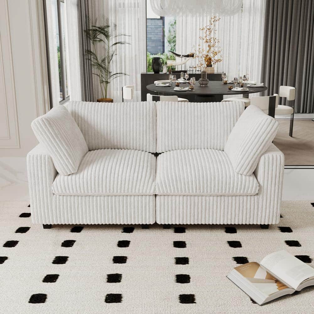 Magic Home 78.74 in. W Squre Arm Soft Faux Rabbit Fur Velvet Modular ...