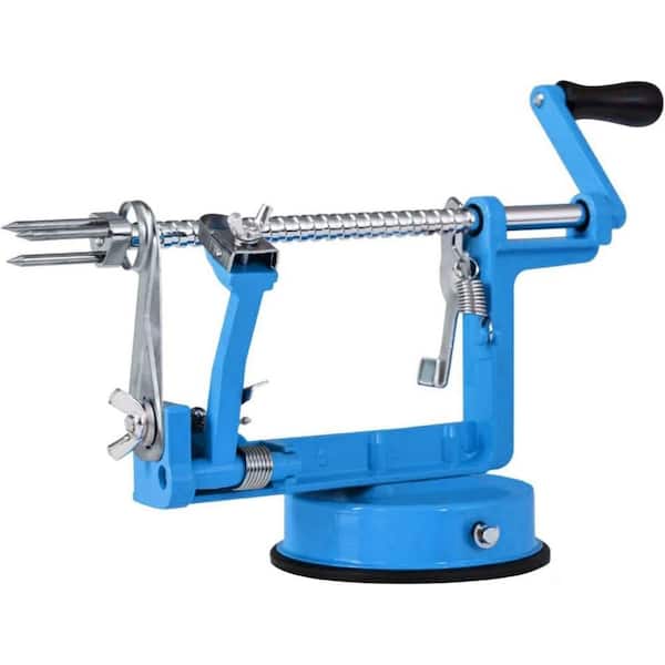 Stainless Steel Heavy Duty Apple Peeler, 3 in 1 Multifunctional Fruit Slicer Corer with Suction Cup Base, Blue