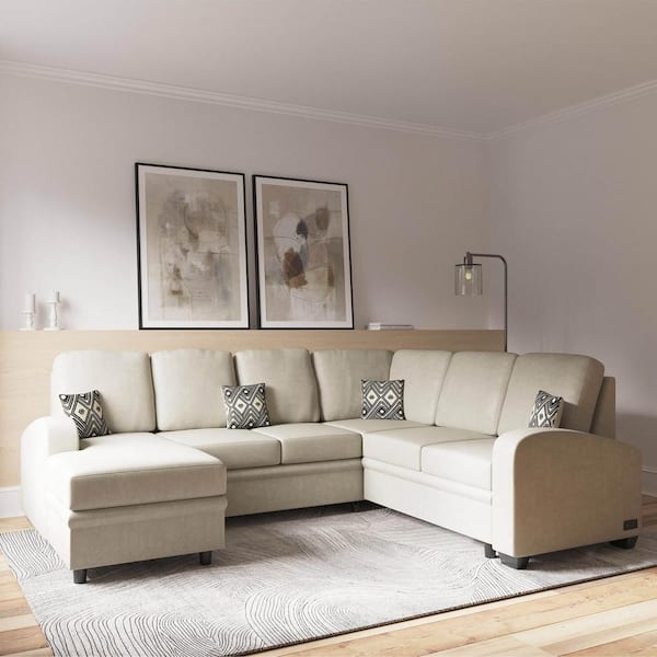 Lifestyle Solutions Serta 38.2 in. Beige Breckenridge Multifunctional Sectional Sofa with USB and Power and Removable Cushions