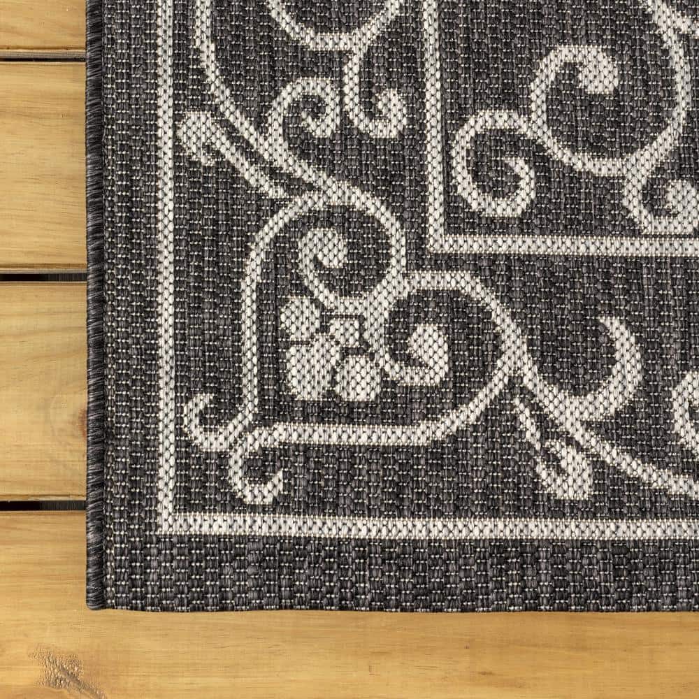 Charleston Black and Gray Filigree 9' x 12' Indoor/Outdoor Area Rug