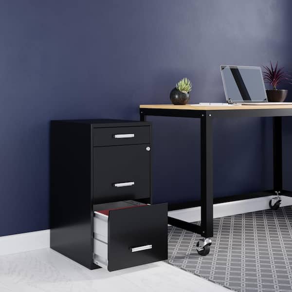 18 in. D 3-Drawer Black Metal Letter Width 14.25 in. W Vertical File Cabinet with Pencil Drawer