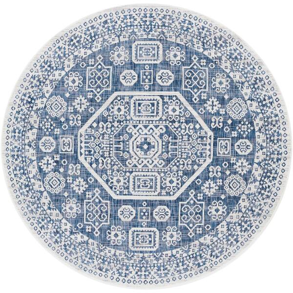Livabliss Vale Bright Blue 6 ft. 7 in. Round Indoor/Outdoor Area Rug