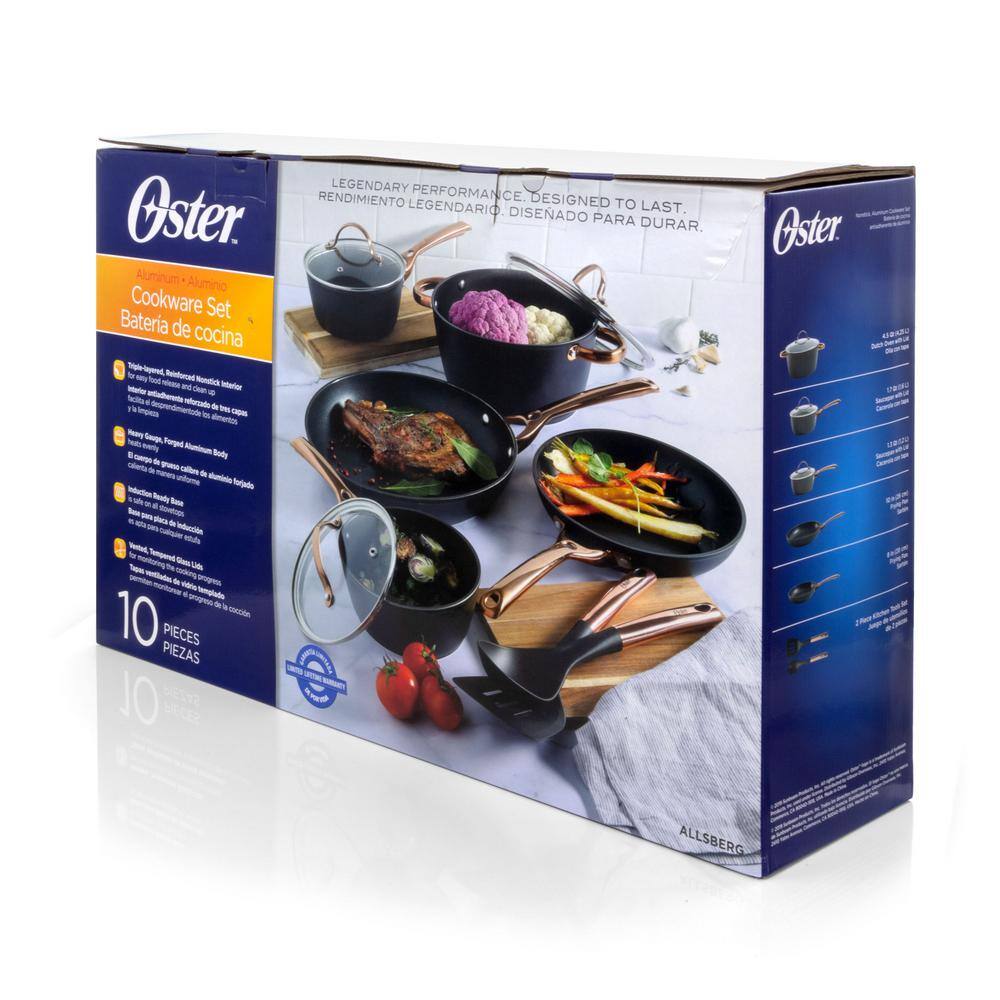 Elegant Black and Bronze 10-Piece Aluminum Nonstick Cookware Set