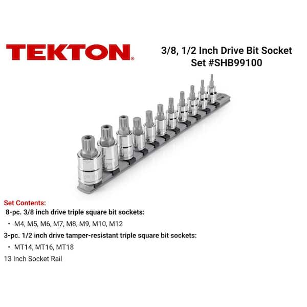 3/8 in. Drive Triple Square and 1/2 in. Drive TR Triple Square Bit Socket Set with Rail (11-Piece) (M4-M12, MT14-MT18)