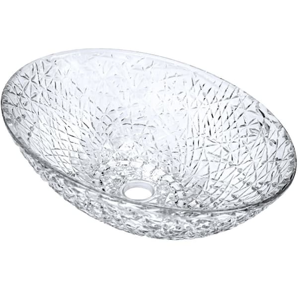 Ostrica 20 in. Vessel Bathroom Sink Diamond in Clear Crystal Glass