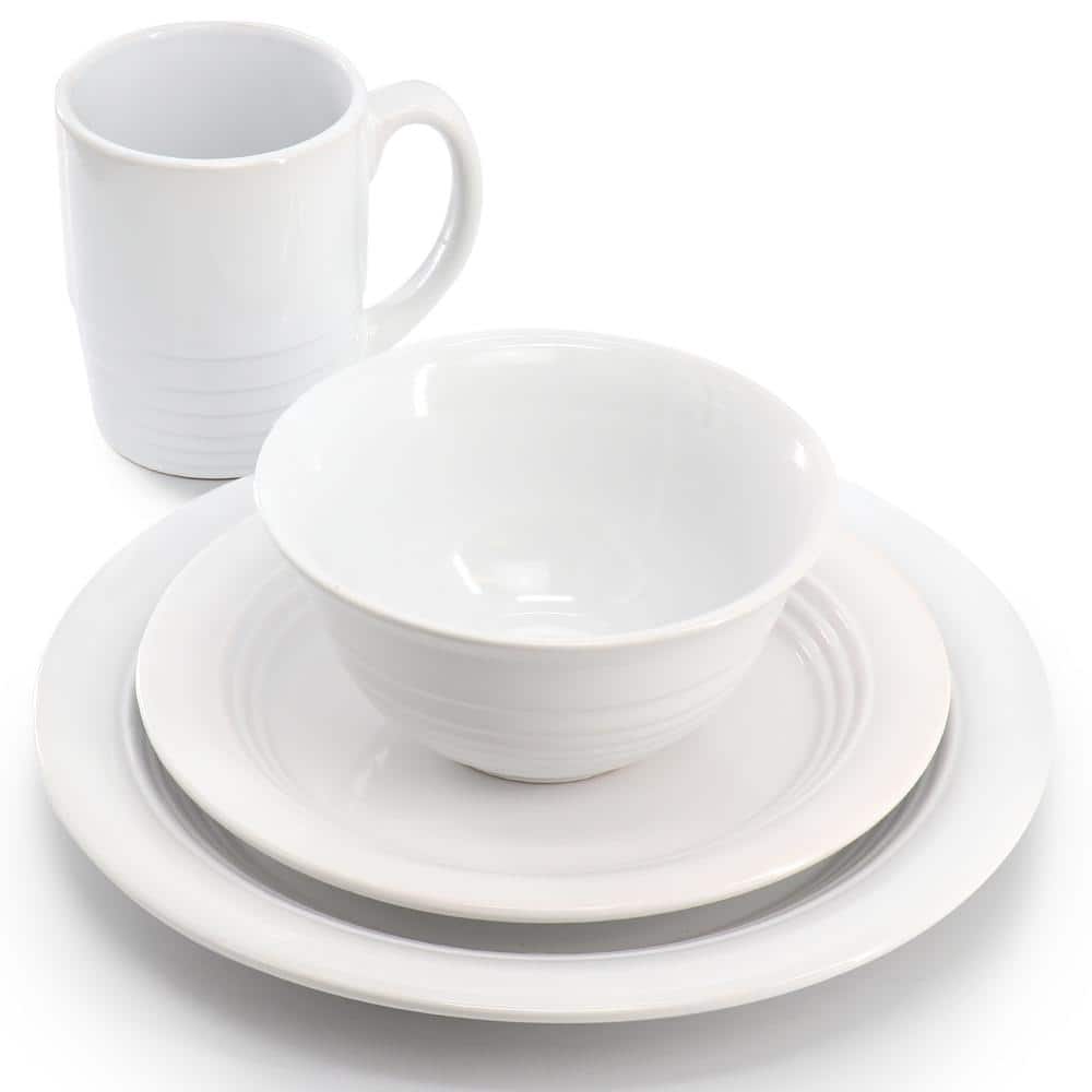 Linen White Ceramic 32-Piece Dinnerware and Flatware Set