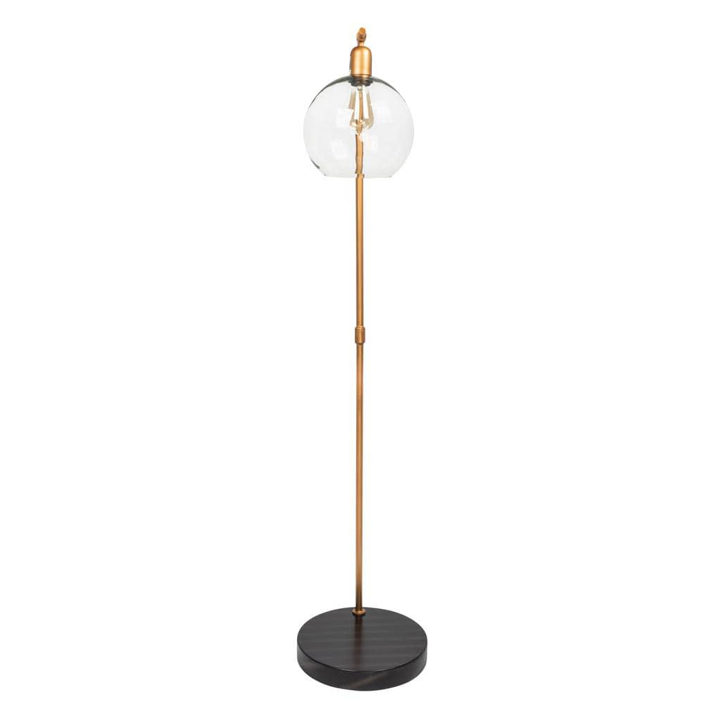 Antique Brass and Black Floor Lamp with Glass Globe